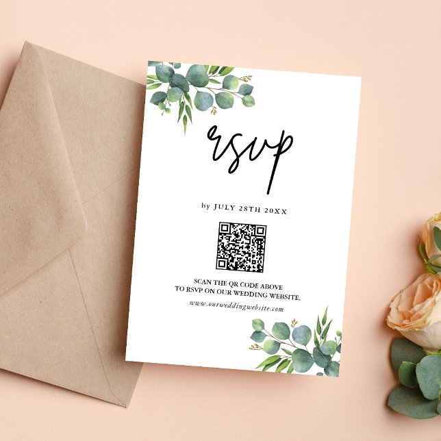 Tarjeta De Confirmación De Asistencia Sage Eucalyptus Woodland Boda QR Code (Subido por el creador)