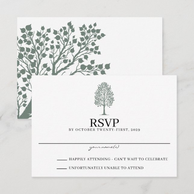 Tarjeta De Confirmación De Asistencia Sage Green Aspen Boda (Anverso / Reverso)