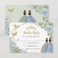 Sage Green Baby Blue Floral Twins Gold Quinceañera