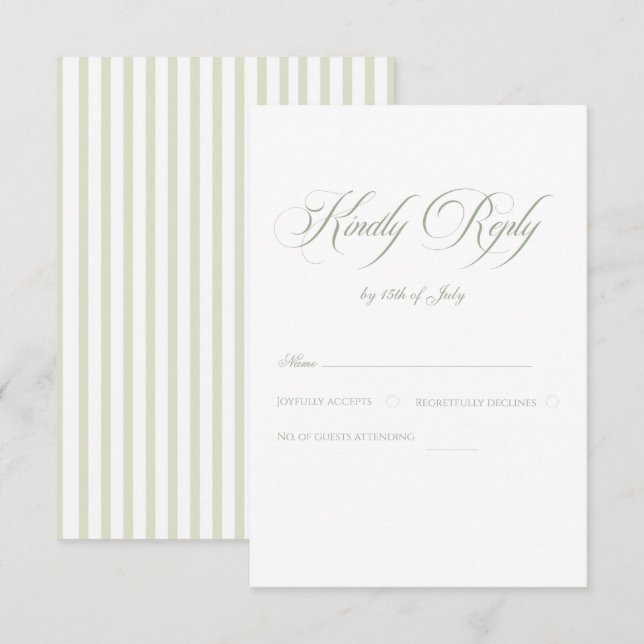 Tarjeta De Confirmación De Asistencia Sage Green & Blue Striped Elegant Classic Wedding  (Anverso / Reverso)