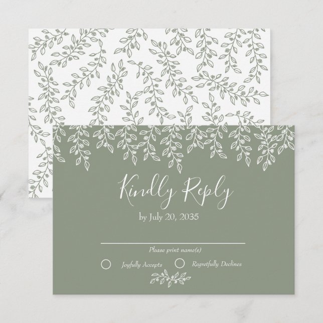 Tarjeta De Confirmación De Asistencia Sage Green Boho Boho Botanical Elegant Wedding (Anverso / Reverso)
