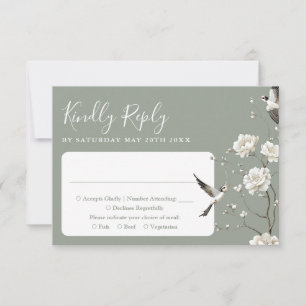 Tarjeta De Confirmación De Asistencia Sage Green Chinoiserie Floral Garden Wedding