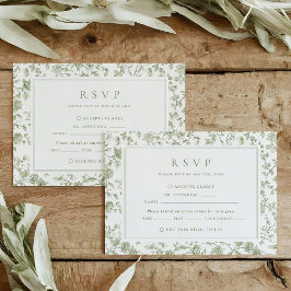 Tarjeta De Confirmación De Asistencia Sage Green Chinoiserie Wedding