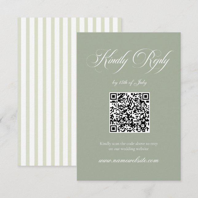 Tarjeta De Confirmación De Asistencia Sage Green Classic Elegant Wedding QR Code (Anverso / Reverso)