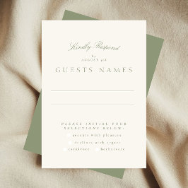 Tarjeta De Confirmación De Asistencia Sage Green Cream Elegant Script Formal Al Boda