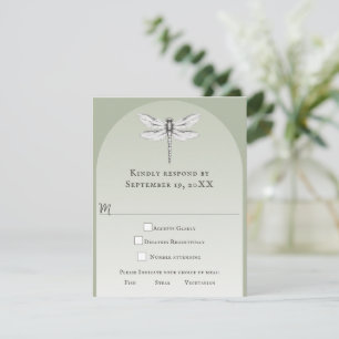 Tarjeta De Confirmación De Asistencia Sage Green Dragonfly Boda
