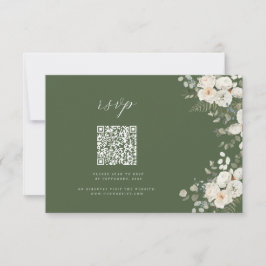 Tarjeta De Confirmación De Asistencia Sage Green-Elegant boda Botánico Floral QR