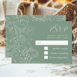Tarjeta De Confirmación De Asistencia Sage Green Elegant Floral Boda