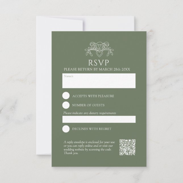 Tarjeta De Confirmación De Asistencia Sage green fleur de lis blossom butflies (Reverso)