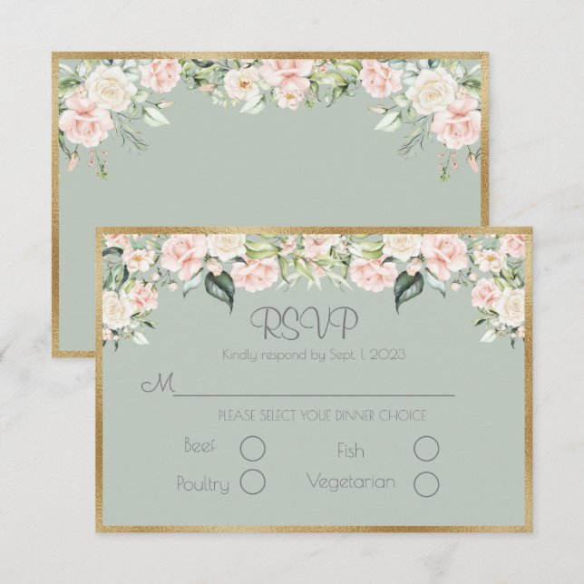 Tarjeta De Confirmación De Asistencia Sage Green Floral Elegante Script Wedding (Anverso / Reverso)