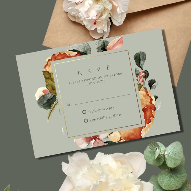 Tarjeta De Confirmación De Asistencia Sage Green Floral Garden Wedding (Sage Green Floral Garden Wedding RSVP Card)