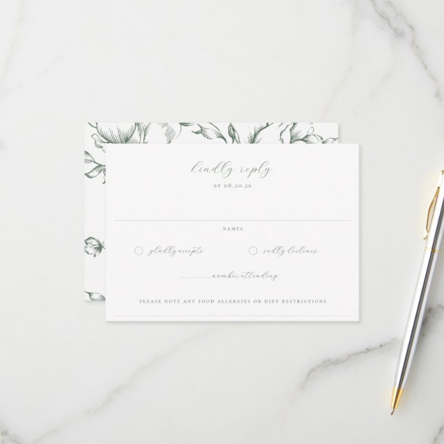 Tarjeta De Confirmación De Asistencia Sage Green Garden Boda Floral (Anverso/Reverso In Situ)