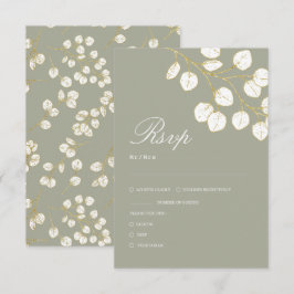 Tarjeta De Confirmación De Asistencia Sage Green Gold deja al Boda de la vegetación