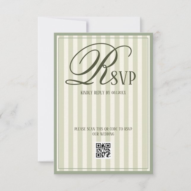 Tarjeta De Confirmación De Asistencia Sage Green Ivory Striped Luxury Wedding (Anverso)