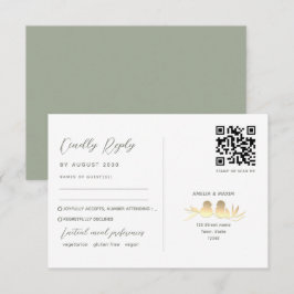 Tarjeta De Confirmación De Asistencia Sage Green Lovebirds Boda QR