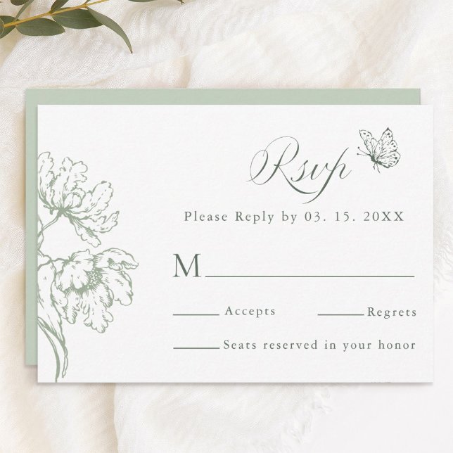 Tarjeta De Confirmación De Asistencia Sage Green Modern Classic Floral Wedding  (Subido por el creador)