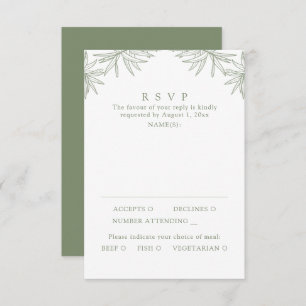 Tarjeta De Confirmación De Asistencia Sage Green Modern Minimal Botanical Meal
