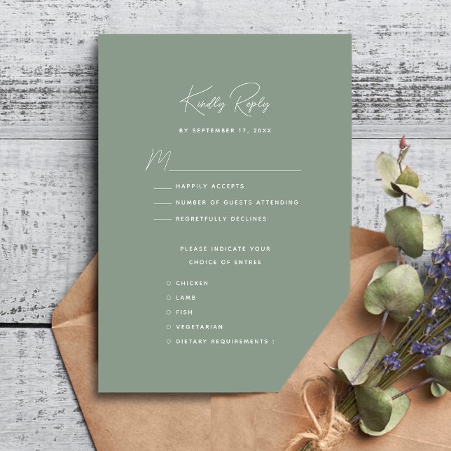 Tarjeta De Confirmación De Asistencia Sage Green Modern Whimsical Script Boda (Subido por el creador)