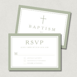 Tarjeta De Confirmación De Asistencia Sage Green Religious Cross Boy Baptism 