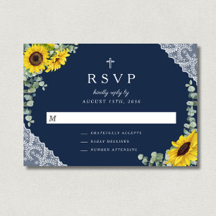Tarjeta De Confirmación De Asistencia Sage Green Religious Cross Sunflower Boda