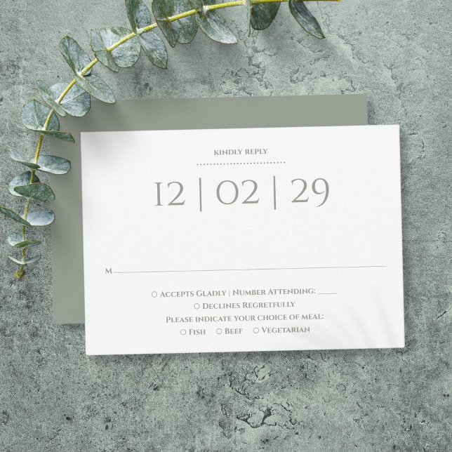 Tarjeta De Confirmación De Asistencia Sage Green Simple Date Boda Especial (Sage Green Simple Special Date Wedding RSVP Card)
