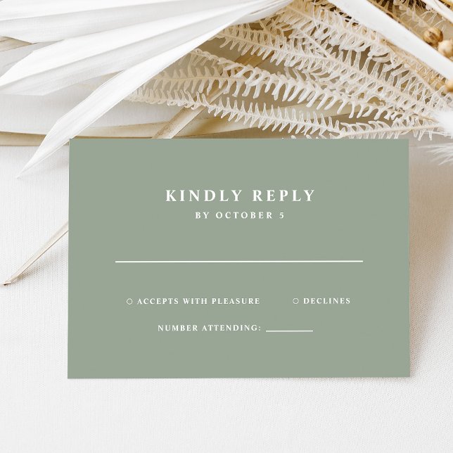 Tarjeta De Confirmación De Asistencia Sage Green Simple Elegant Text | Boda (Subido por el creador)