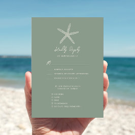 Tarjeta De Confirmación De Asistencia Sage Green Starfish Beach Destination Wedding