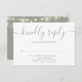 Tarjeta De Confirmación De Asistencia Sage Green String ilumina el Boda floral