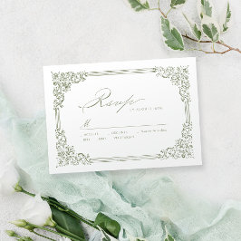Tarjeta De Confirmación De Asistencia Sage Green Vintage Frame Elegant Script Boda