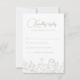 Tarjeta De Confirmación De Asistencia Sage Green Wildflower Floral Elegante Boda