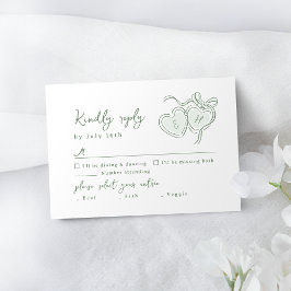 Tarjeta De Confirmación De Asistencia Sage Hand Drawn Hearts Monogram Whimsical Wedding