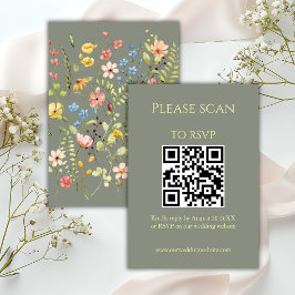 Tarjeta De Confirmación De Asistencia Sage simple de flor silvestre Código QR y Boda RSV