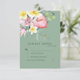 Tarjeta De Confirmación De Asistencia Sage Tropical Floral Botanical Wedding