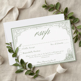 Tarjeta De Confirmación De Asistencia Sage Vintage Botanical Trellis Arch Wedding QR