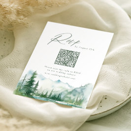 Tarjeta De Confirmación De Asistencia Sage Watercolor Mountain Forest Rustic QR code