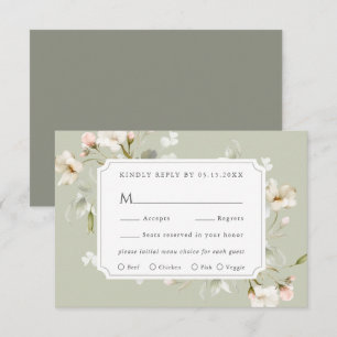 Tarjeta De Confirmación De Asistencia Sage White Rubor Elegant Floral Wedding Tarjeta RS