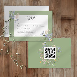 Tarjeta De Confirmación De Asistencia Sage Wildflower Garden Elegant Wedding QR