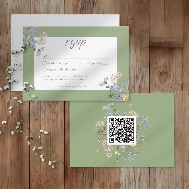 Tarjeta De Confirmación De Asistencia Sage Wildflower Garden Elegant Wedding QR (Subido por el creador)