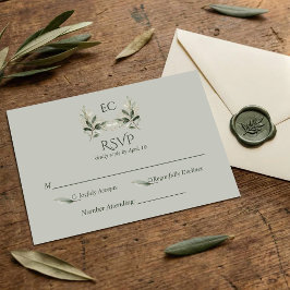 Tarjeta De Confirmación De Asistencia SageGreen Olive Branch Monogram Wedding