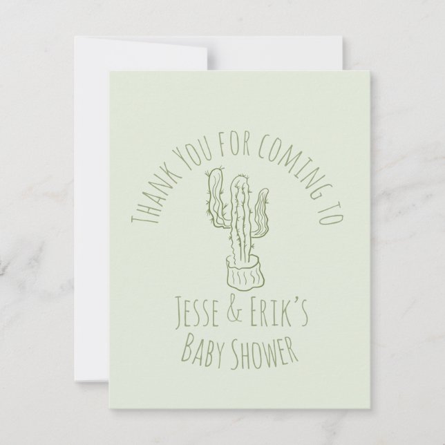 Tarjeta De Confirmación De Asistencia Saguaro Cactus mano dibujó Baby Shower verde (Anverso)