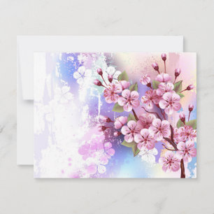 Tarjeta De Confirmación De Asistencia Sakura rosa sobre fondo de pintura