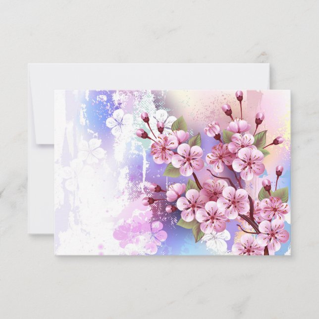 Tarjeta De Confirmación De Asistencia Sakura rosa sobre fondo de pintura (Anverso)