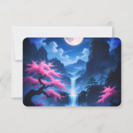 Tarjeta De Confirmación De Asistencia Sakura y cascada iluminados por la luna Tarjeta de