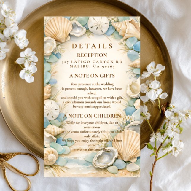 Tarjeta De Confirmación De Asistencia Sandy Shore Seashell Wedding (Subido por el creador)