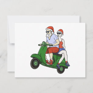 Tarjeta De Confirmación De Asistencia Santa y la Sra. Claus montando una moto