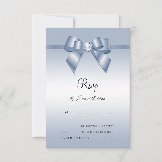 Tarjeta De Confirmación De Asistencia Sapphire Gem Bow & Ribbon 45° Aniversario Boda (Anverso)