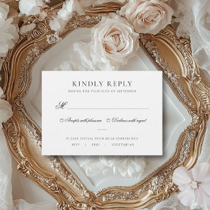 Tarjeta De Confirmación De Asistencia Sarah Elegant Boda de Elección de Comida en Blanco