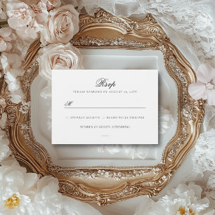 Tarjeta De Confirmación De Asistencia Sarah Simple Elegante Boda Blanco y Negro