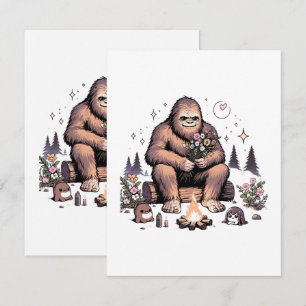 Tarjeta De Confirmación De Asistencia Sasquatch sosteniendo flores