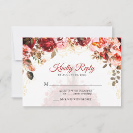 Tarjeta De Confirmación De Asistencia Scarlet Elegance Floral Princesa Quinceañera